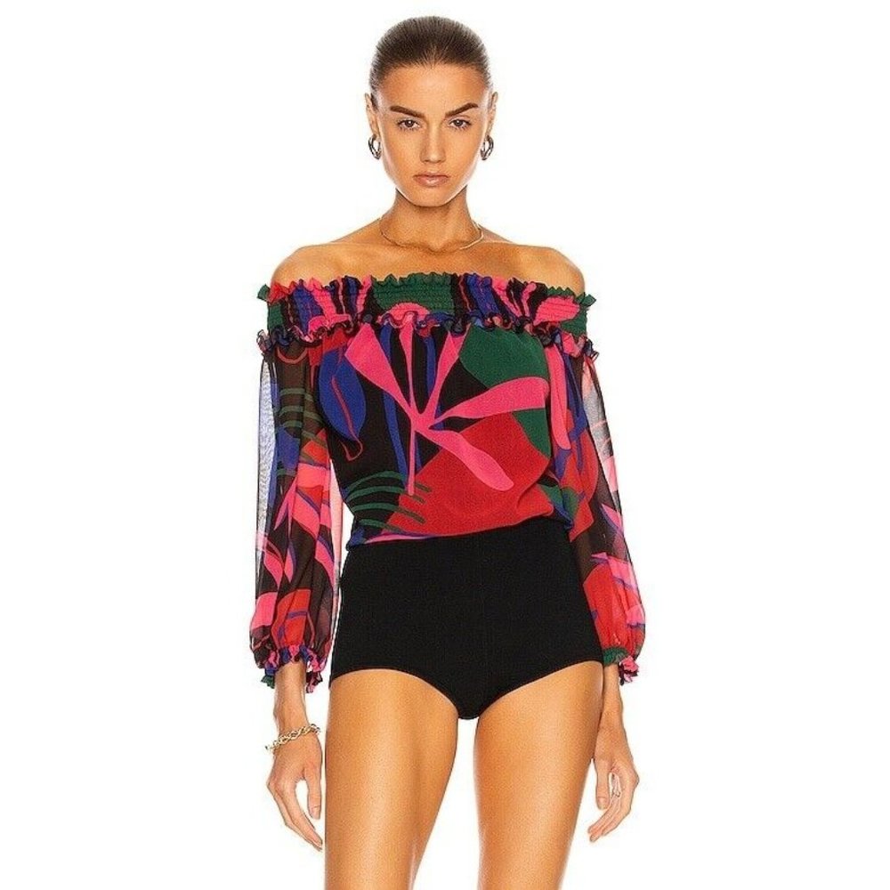 PatBO Rio Print Off Shoulder Top Black Multi